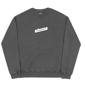 KURTISTOWN  "Pardon" embroidered on a Pigment Black/Grey crewneck sweatshirt NEW